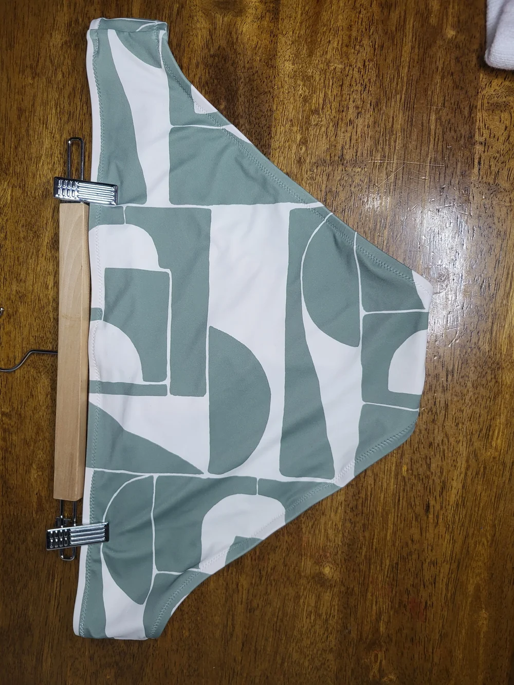 Madewell Geo Print High-Rise Swim Bottoms in Sage Green, Peach & White